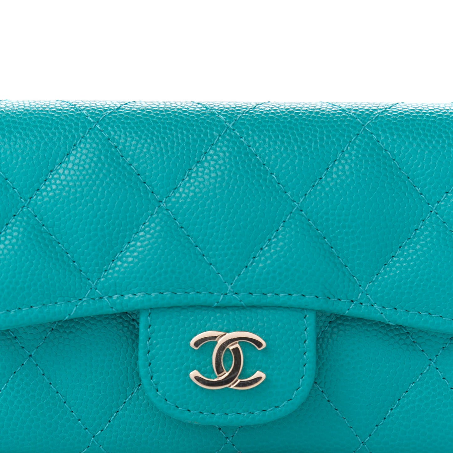 Caviar Quilted Flap Card Holder Turquoise