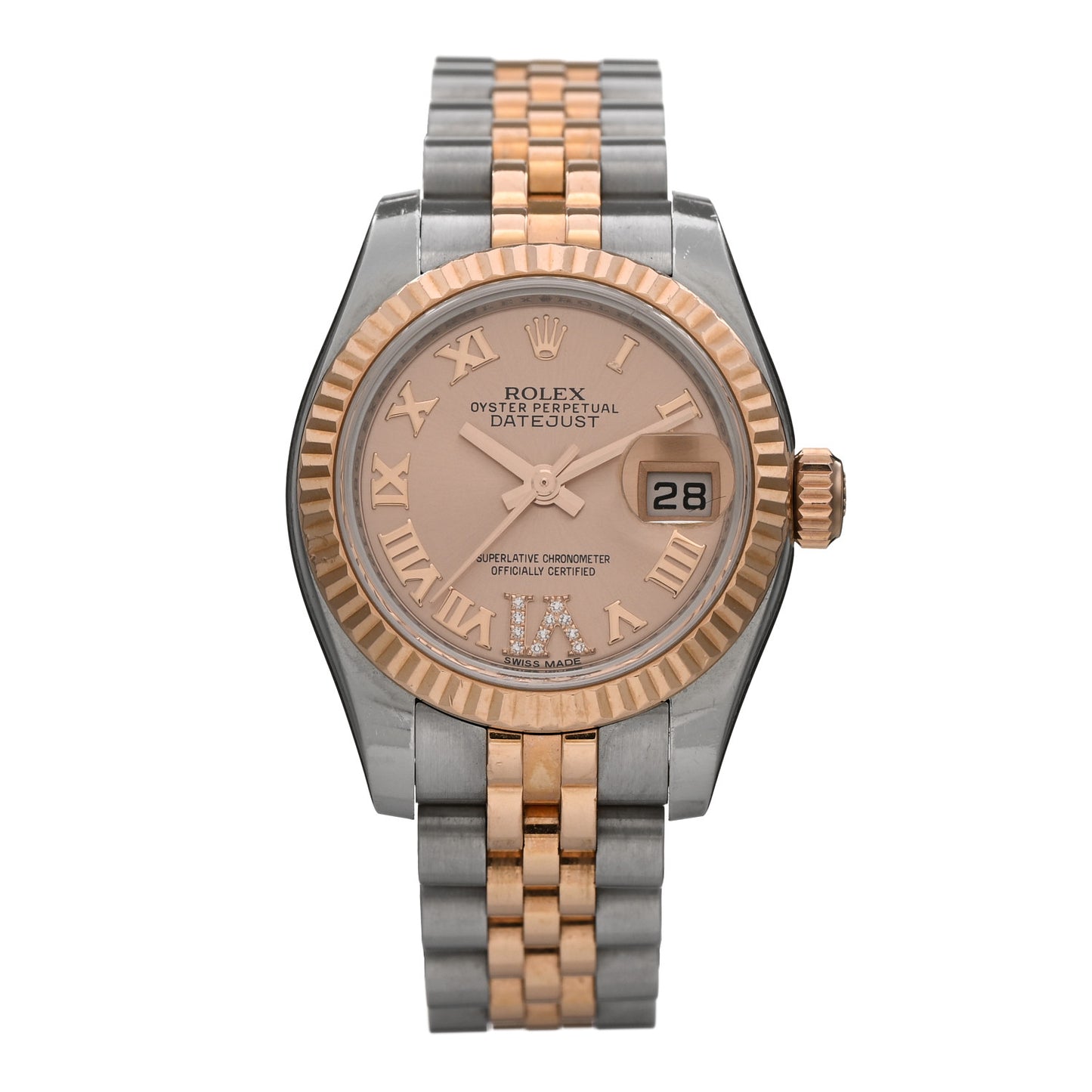 Stainless Steel 18K Everose Gold Diamond 26mm Oyster Perpetual Datejust Watch Pink Roman 179171