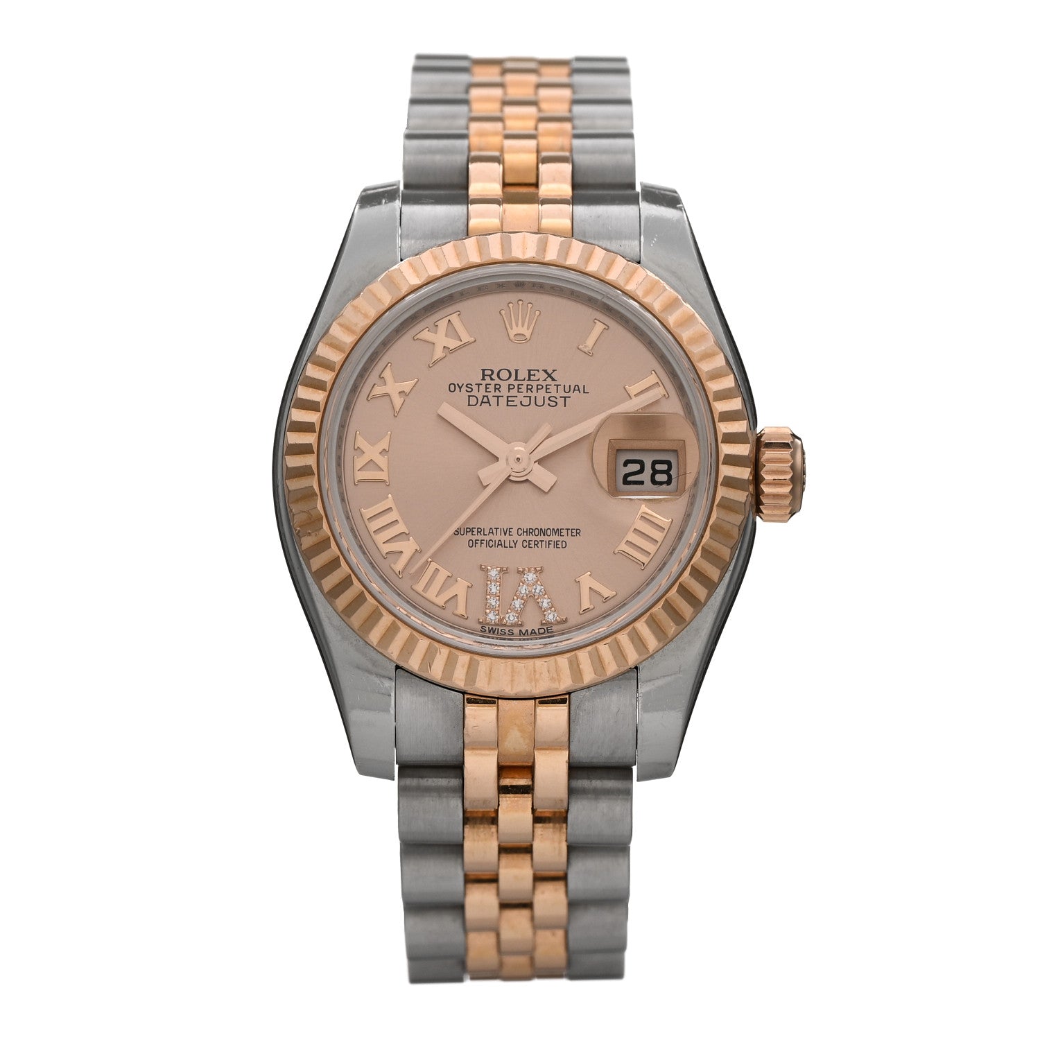 Rolex Stainless Steel 18K Everose Gold Diamond 26mm Oyster Perpetual Datejust Watch Pink Roman 179171 1 of 5
