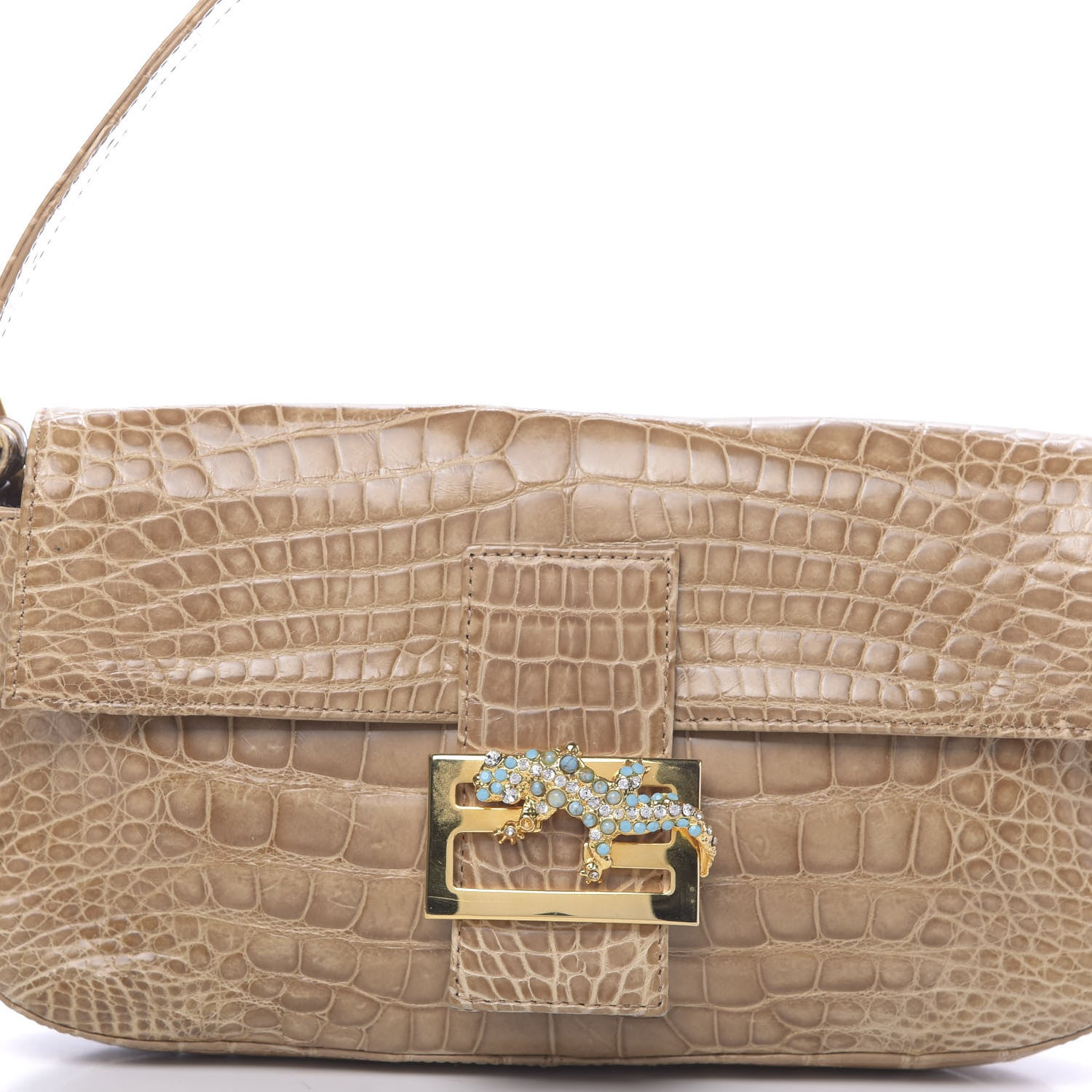 Fendi Fabric Crocodile Crystal Lizard Baguette 11 of 11