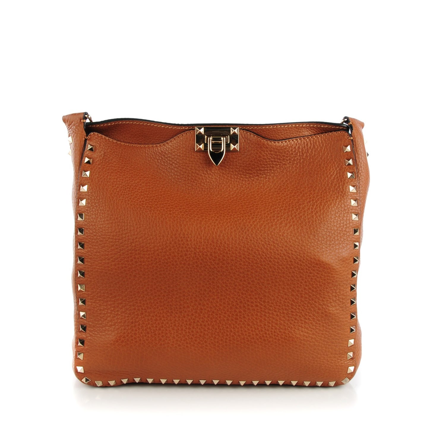 Pebbled Calfskin Large Rockstud Flip-Lock Messenger Bag Light Cuir