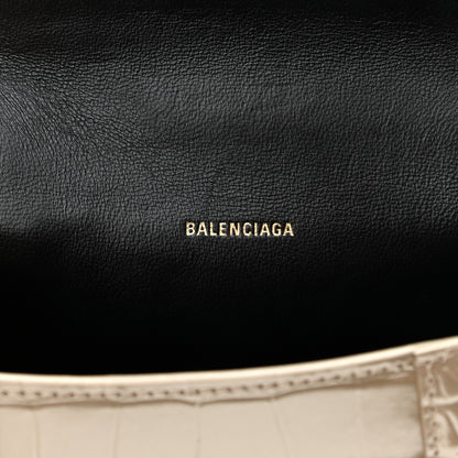 Balenciaga Metallic Shiny Calfskin Crocodile Embossed Hourglass Top Handle Bag XS Light Gold 6 of 13