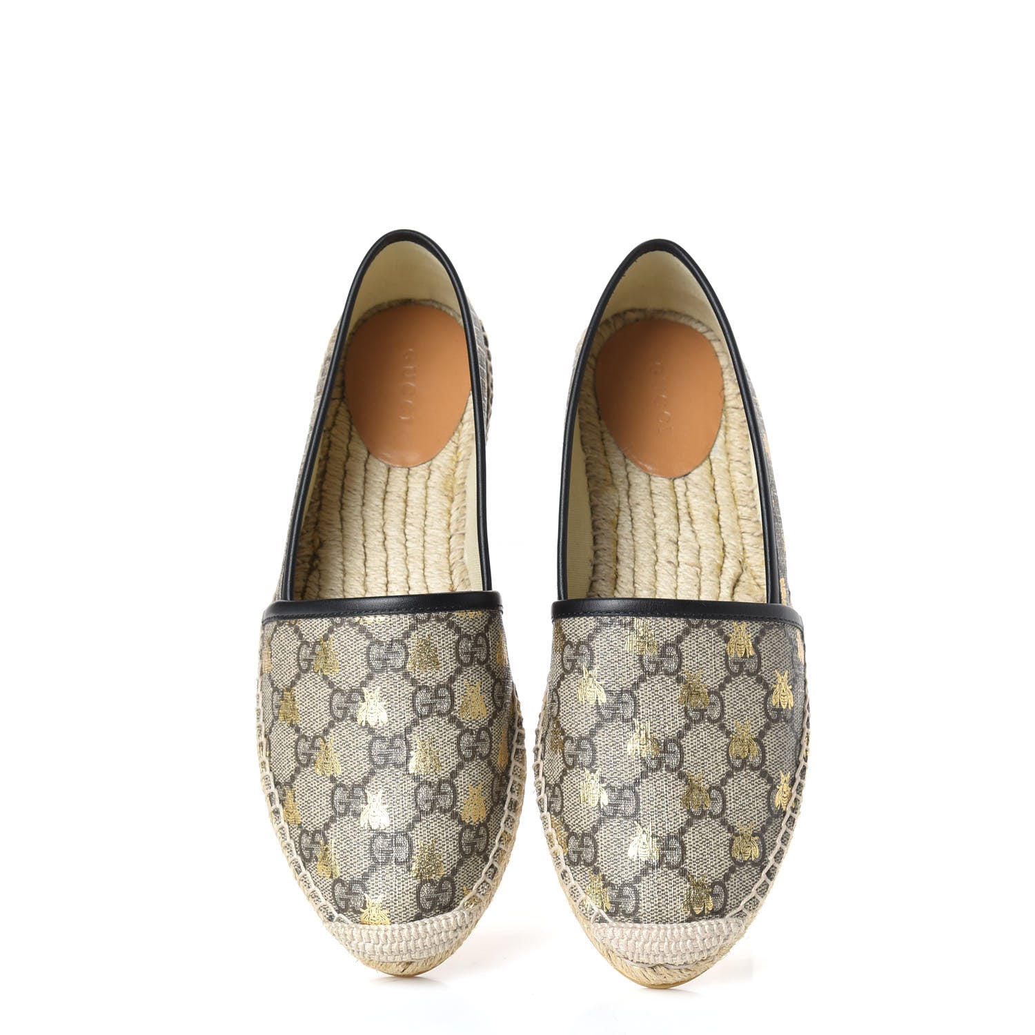 Gucci GG Supreme Monogram Bees Espadrille Flats 38 Beige Ebony Oro Black 5 of 11