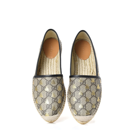 Gucci GG Supreme Monogram Bees Espadrille Flats 38 Beige Ebony Oro Black 5 of 11