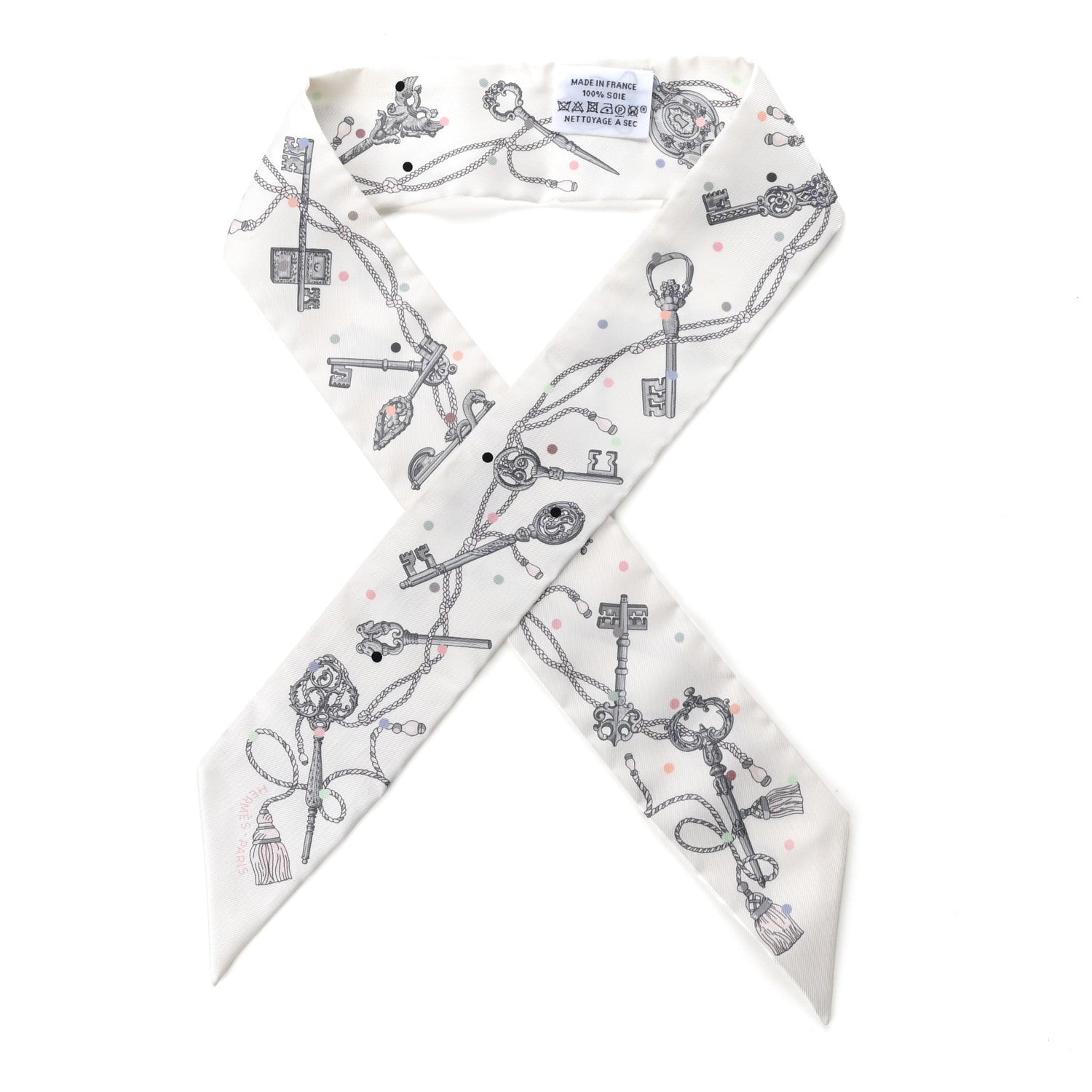 Hermes Silk Les Cles A Pois Twilly White Gris Acier 1 of 6