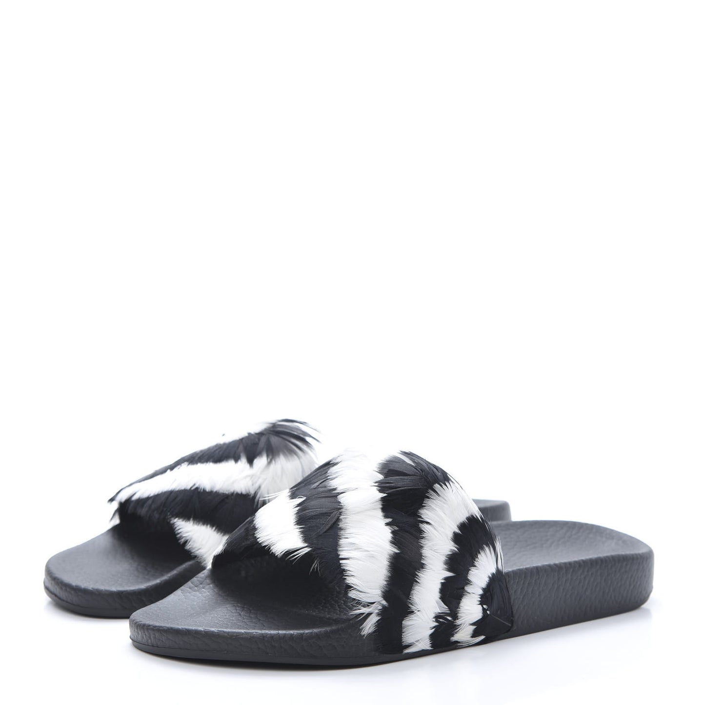 Rubber Feather Pool Slide Sandals 39 Black White