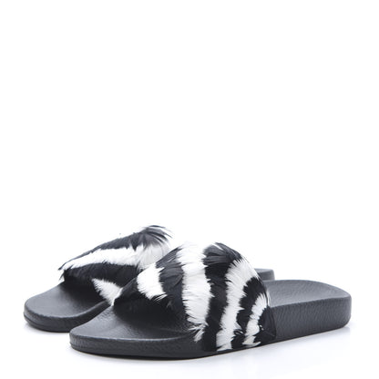 Valentino Garavani Rubber Feather Pool Slide Sandals 39 Black White 3 of 7