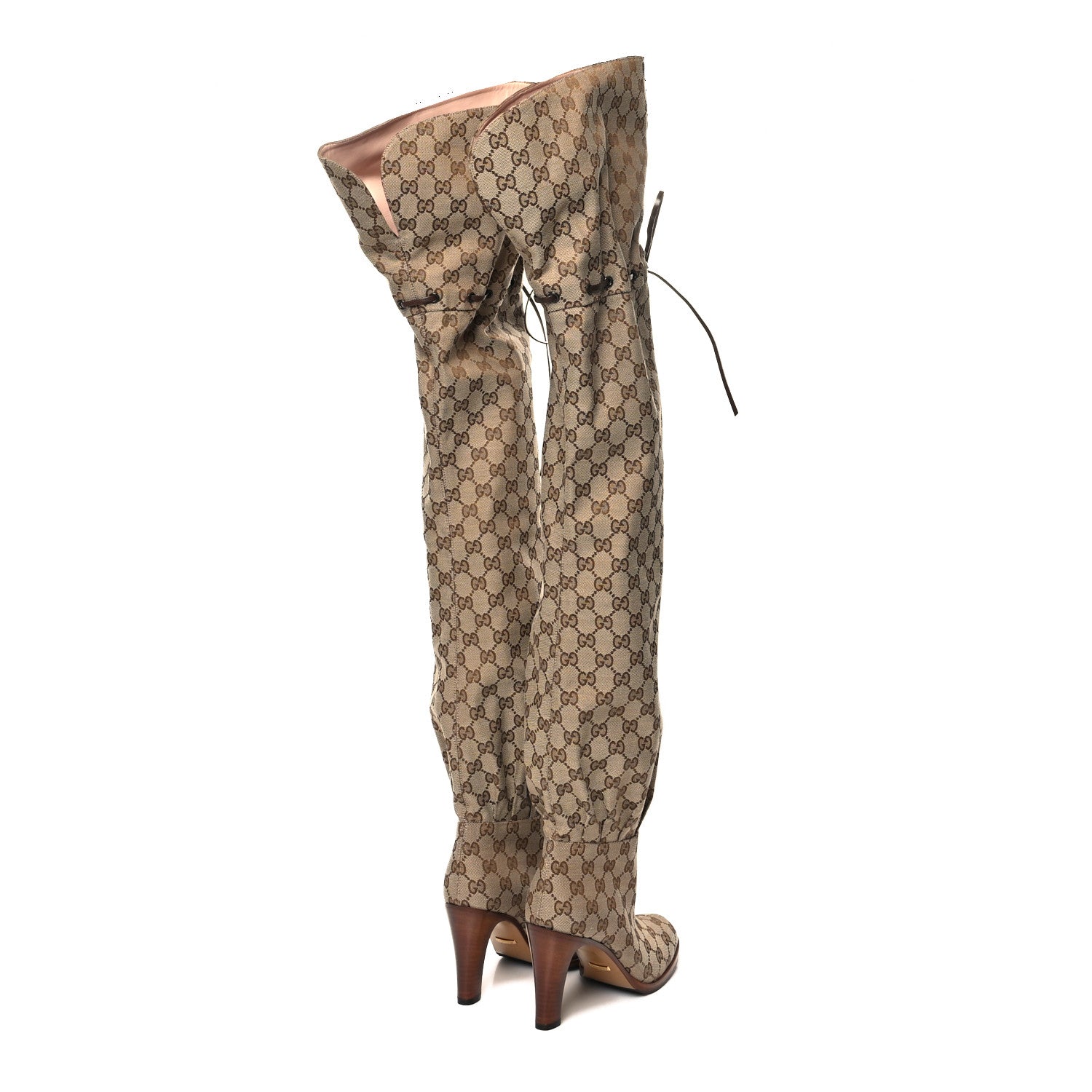 Gucci Monogram Over the Knee Boots 37.5 Beige Ebony 4 of 6