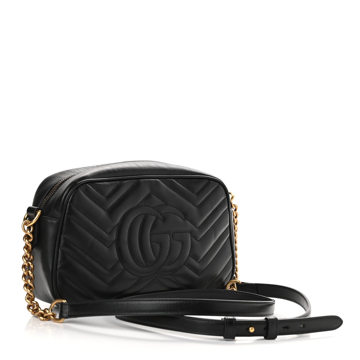 Gucci Calfskin Matelasse Small GG Marmont Chain Shoulder Bag Black 3 of 11