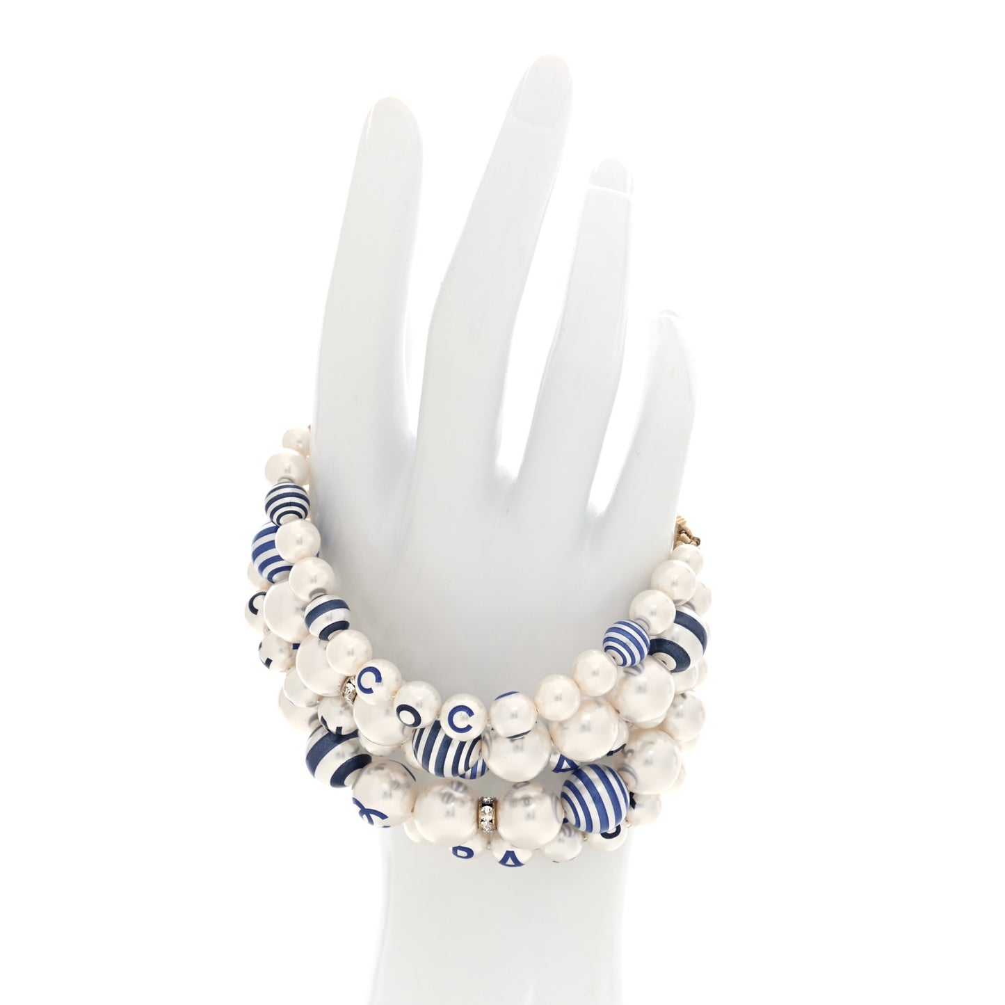 Resin Pearl Striped CC Multistrand Bracelet Blue