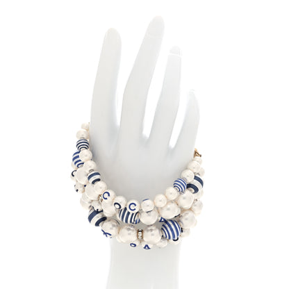 Chanel Resin Pearl Striped CC Multistrand Bracelet Blue 2 of 5