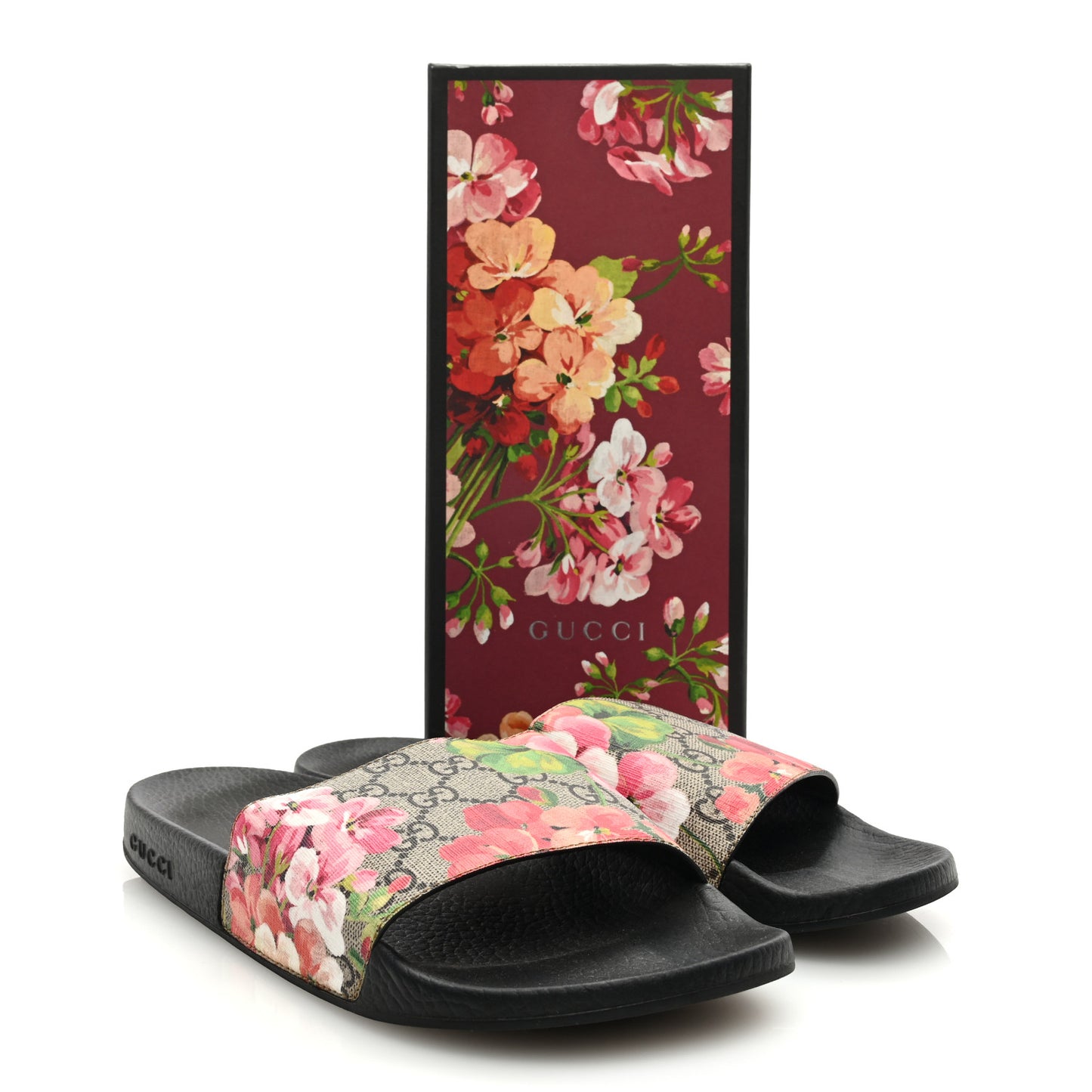 GG Supreme Monogram Blooms Slide Sandals 41 Beige Multicolor