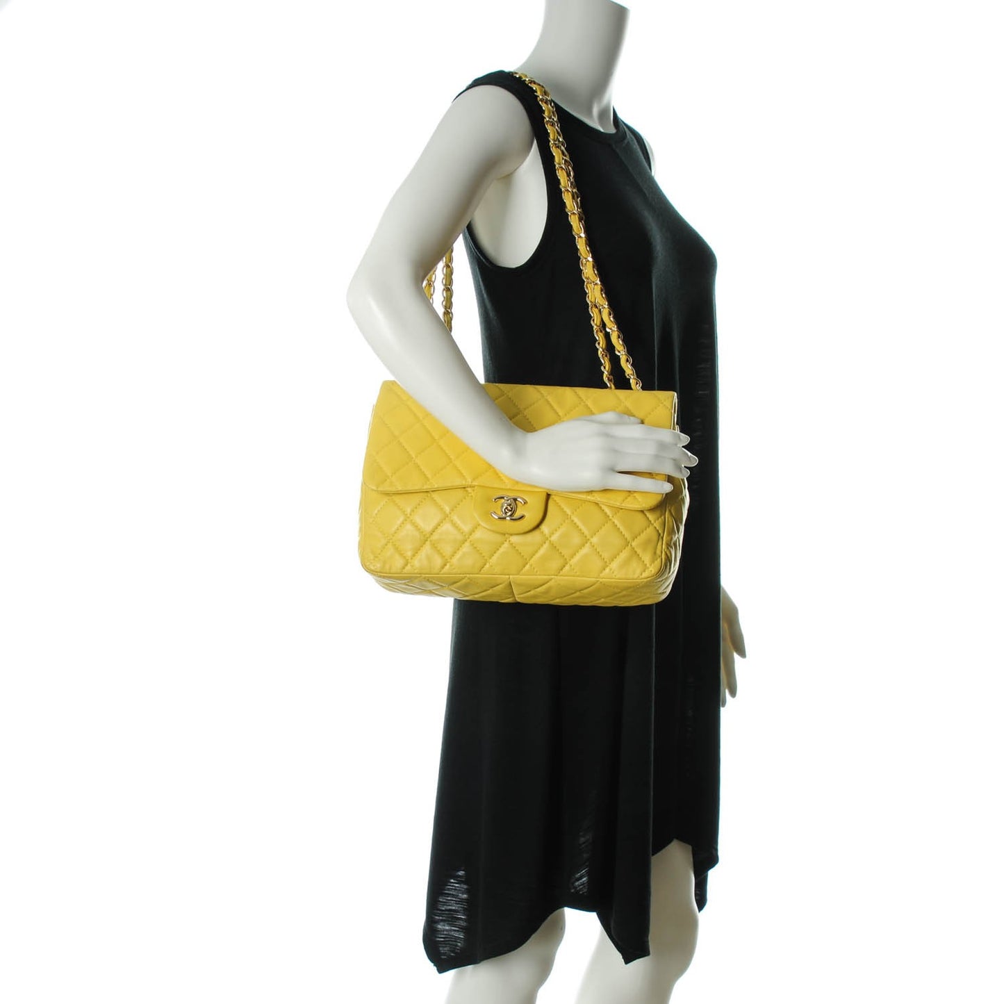 Lambskin Quilted Jumbo Single Flap Yellow