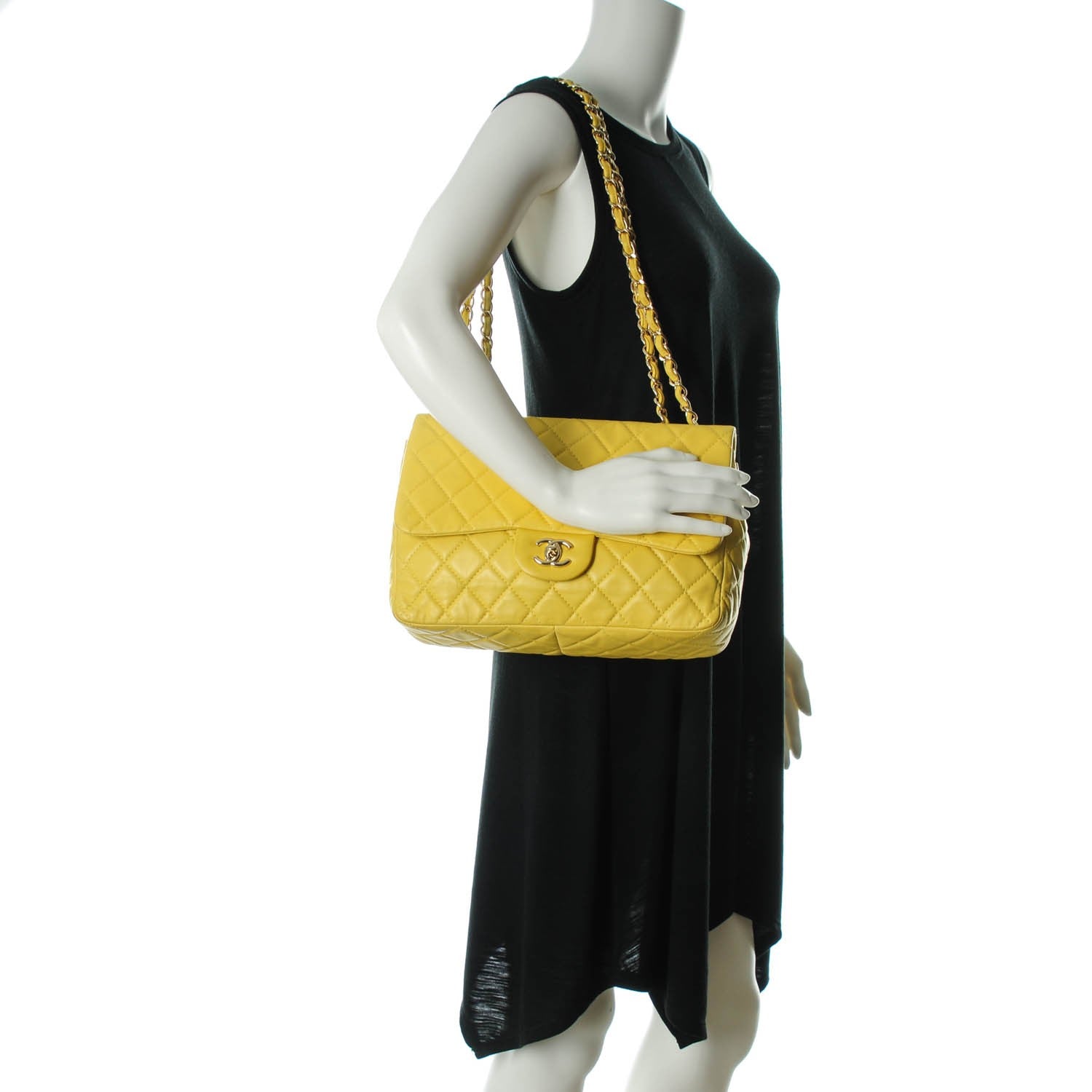 Chanel Lambskin Quilted Jumbo Single Flap Yellow 2 of 8