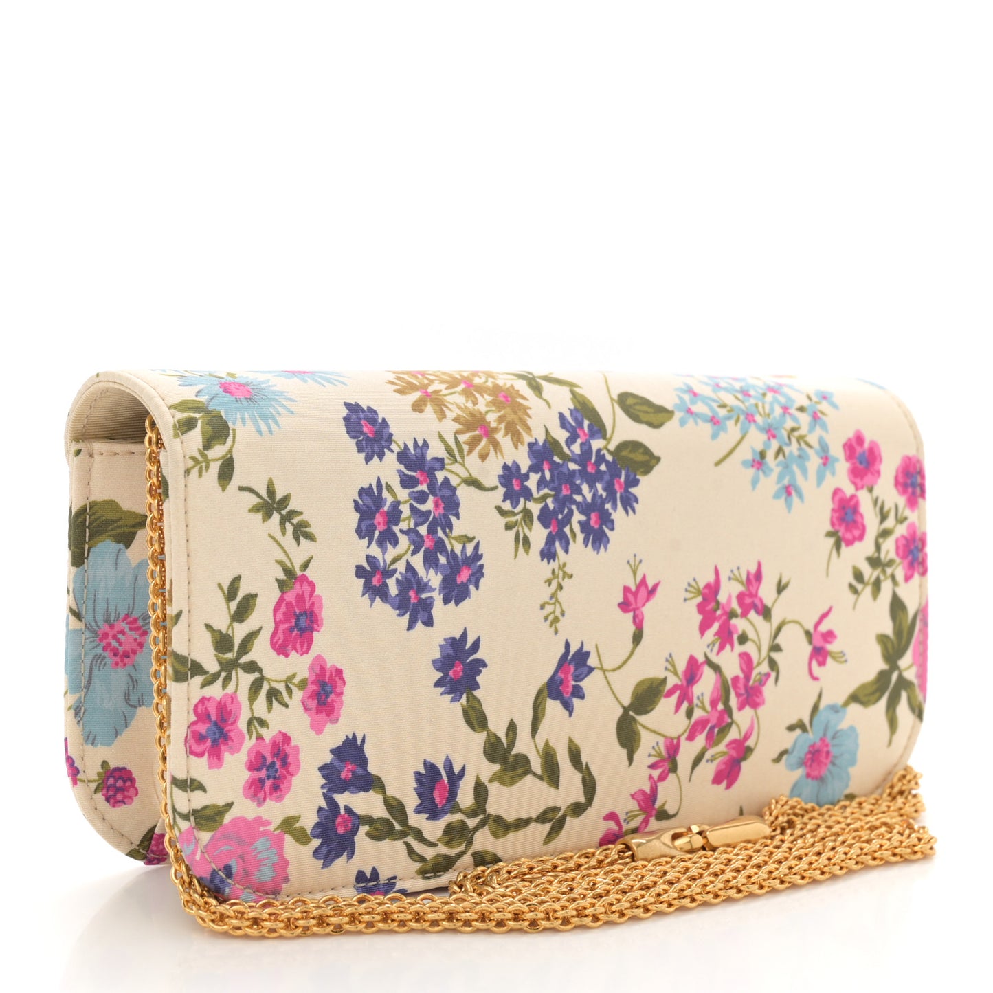 Satin Moire Floral Vlogo Loco Shoulder Bag  White Multicolor