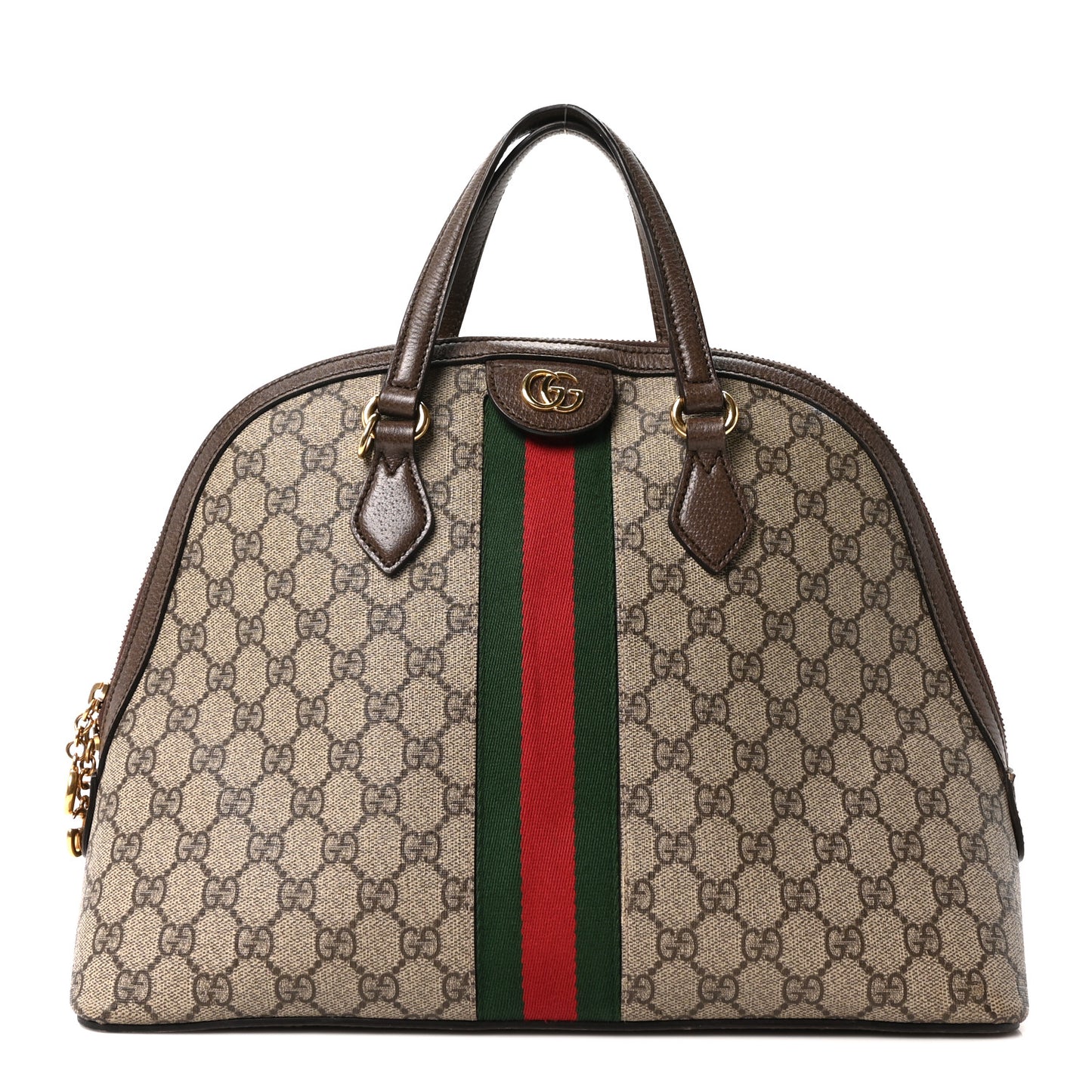 GG Supreme Monogram Web Medium Ophidia Top Handle Dome Bag Brown