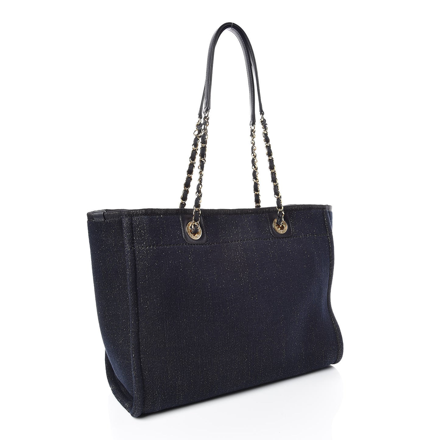 Lurex Canvas Small Deauville Tote Navy Blue Gold