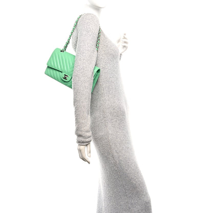 Chanel Caviar Chevron Quilted Medium Double Flap Green 2 of 11