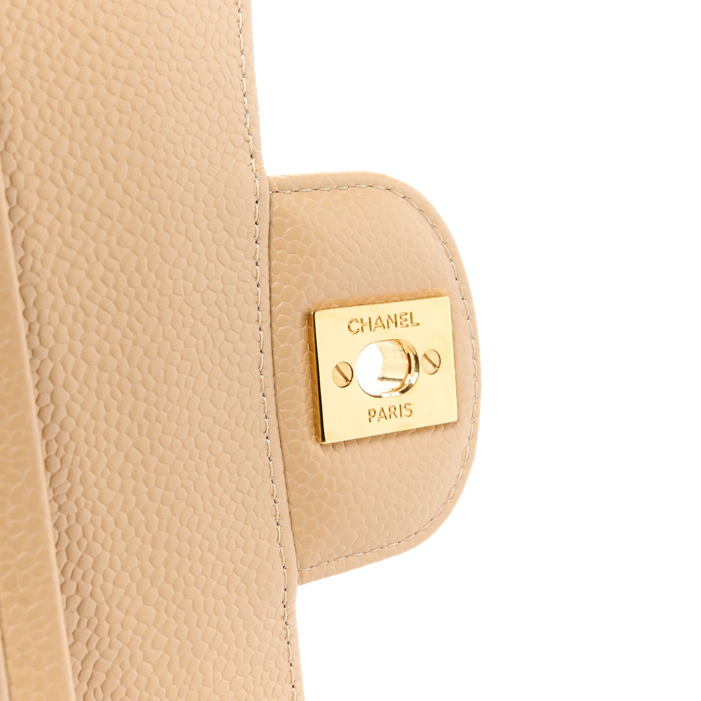 Caviar Quilted Medium Double Flap Beige