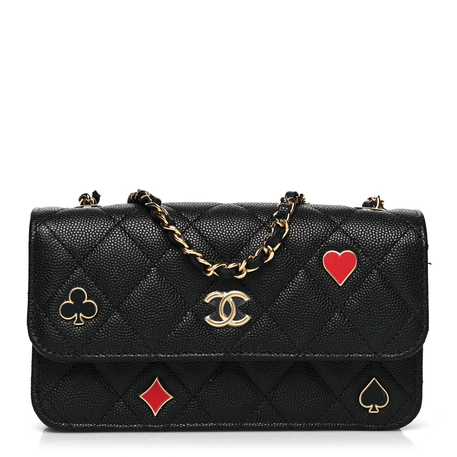 Chanel Caviar Quilted Enamel Coco Casino Flap Phone Holder With Chain Black 1 of 12