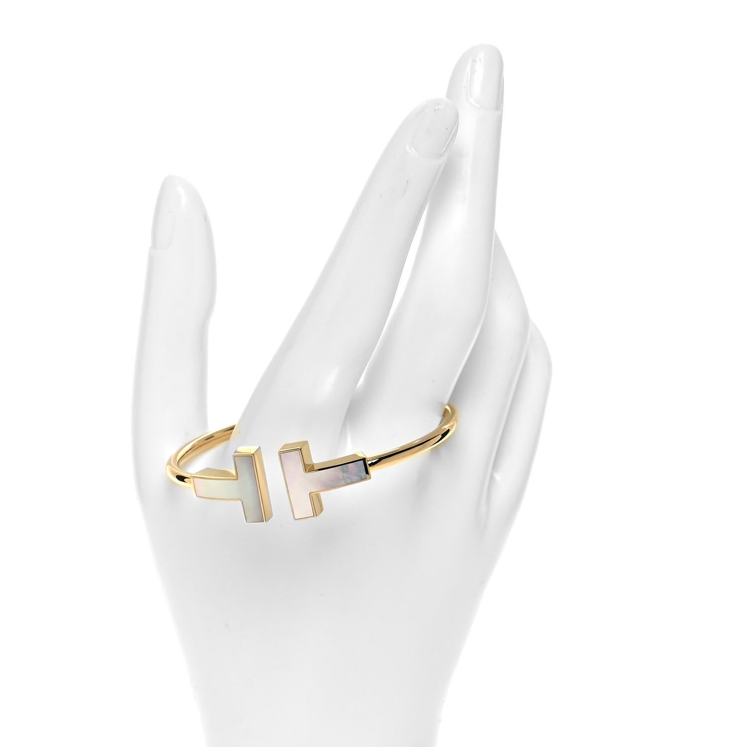 Tiffany 18K Yellow Gold Mother of Pearl Wide T Wire Bracelet 2 of 4