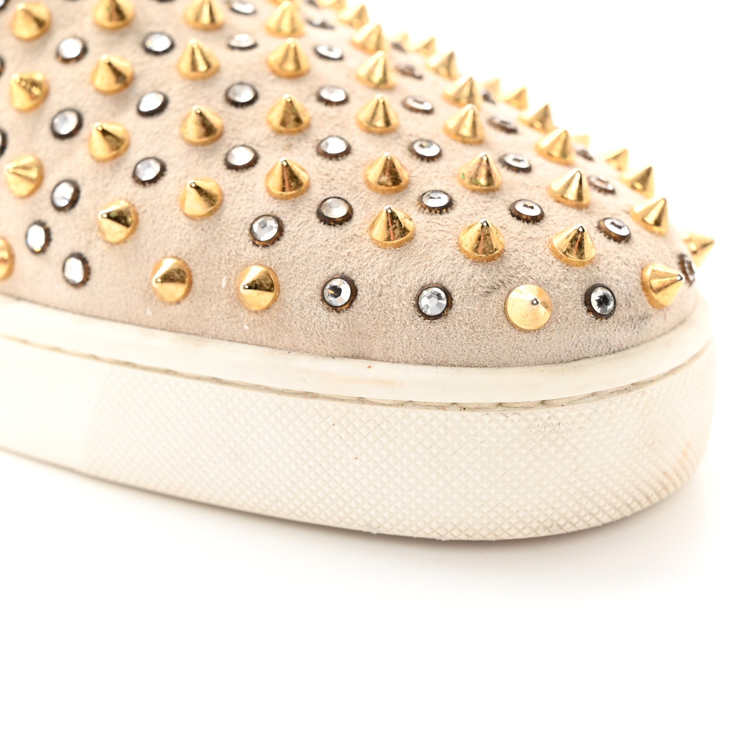 Christian Louboutin Veau Velours Spikes Womens Roller Boat Flat 44 Gold 17 of 22