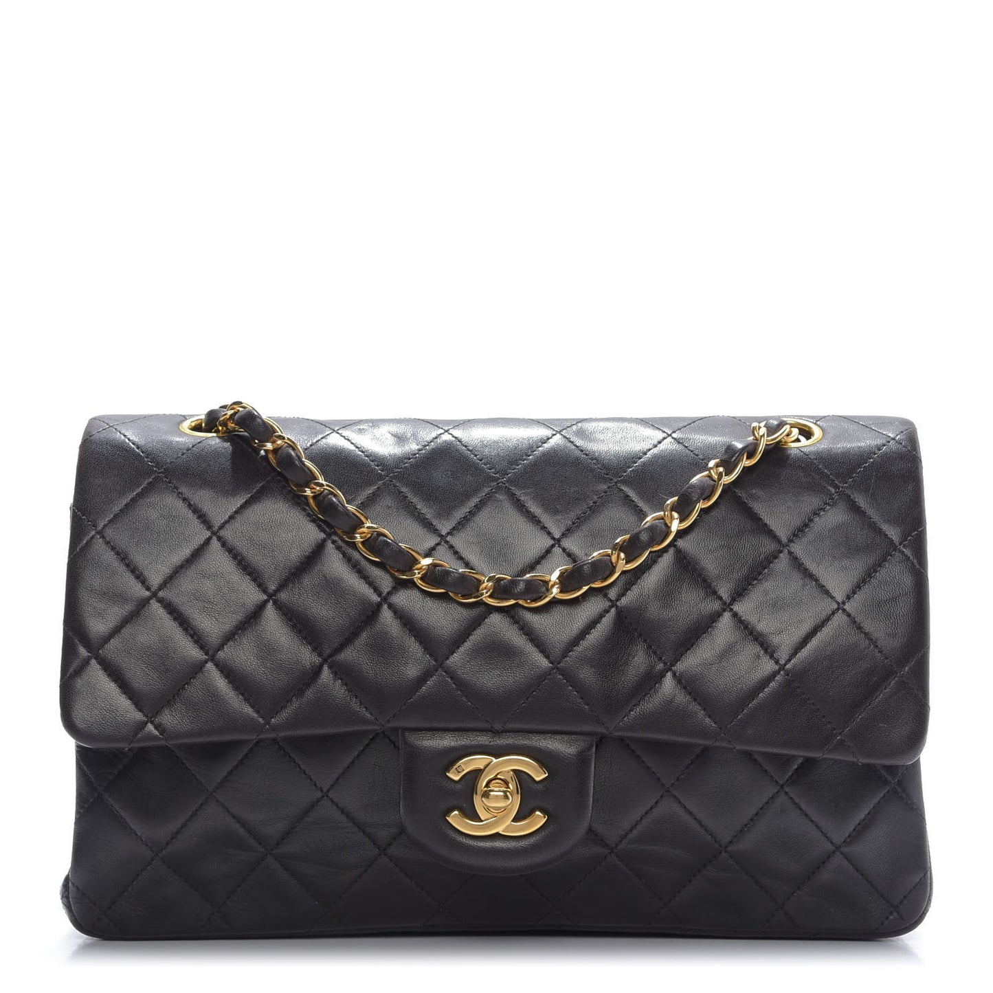 Lambskin Quilted Medium Double Flap Black