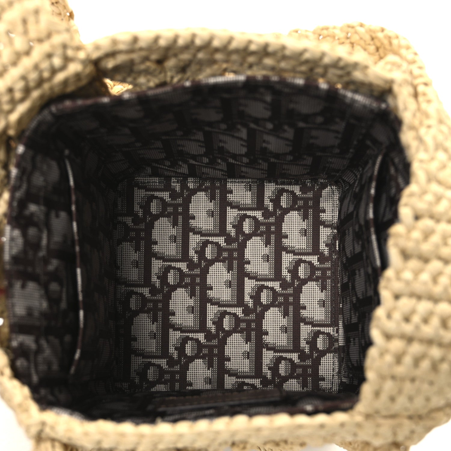 Christian Dior Woven Raffia Floral Embellished D-Bubble Bucket Bag Natural 5 of 9