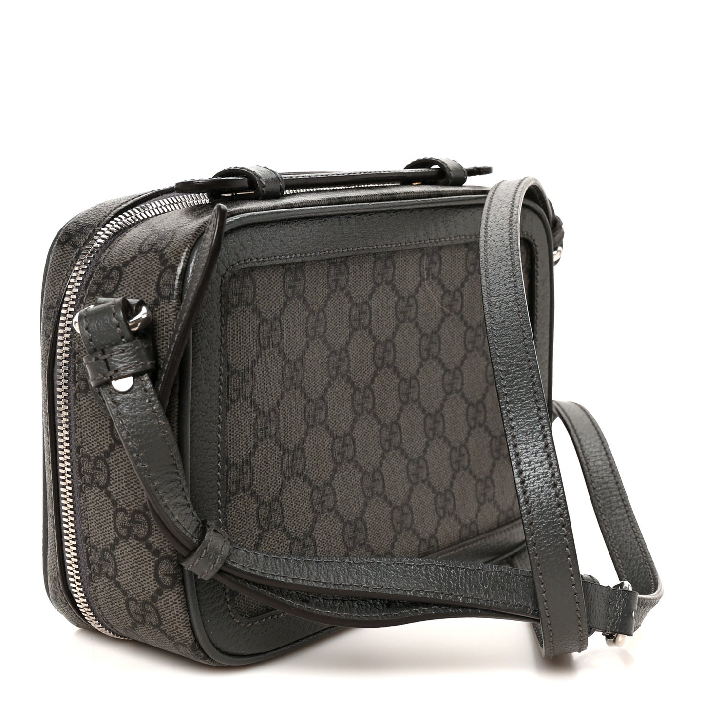 GG Supreme Monogram Textured Dollar Calfskin Small Ophidia Top Handle Shoulder Bag  Grey Black Graphite Grey