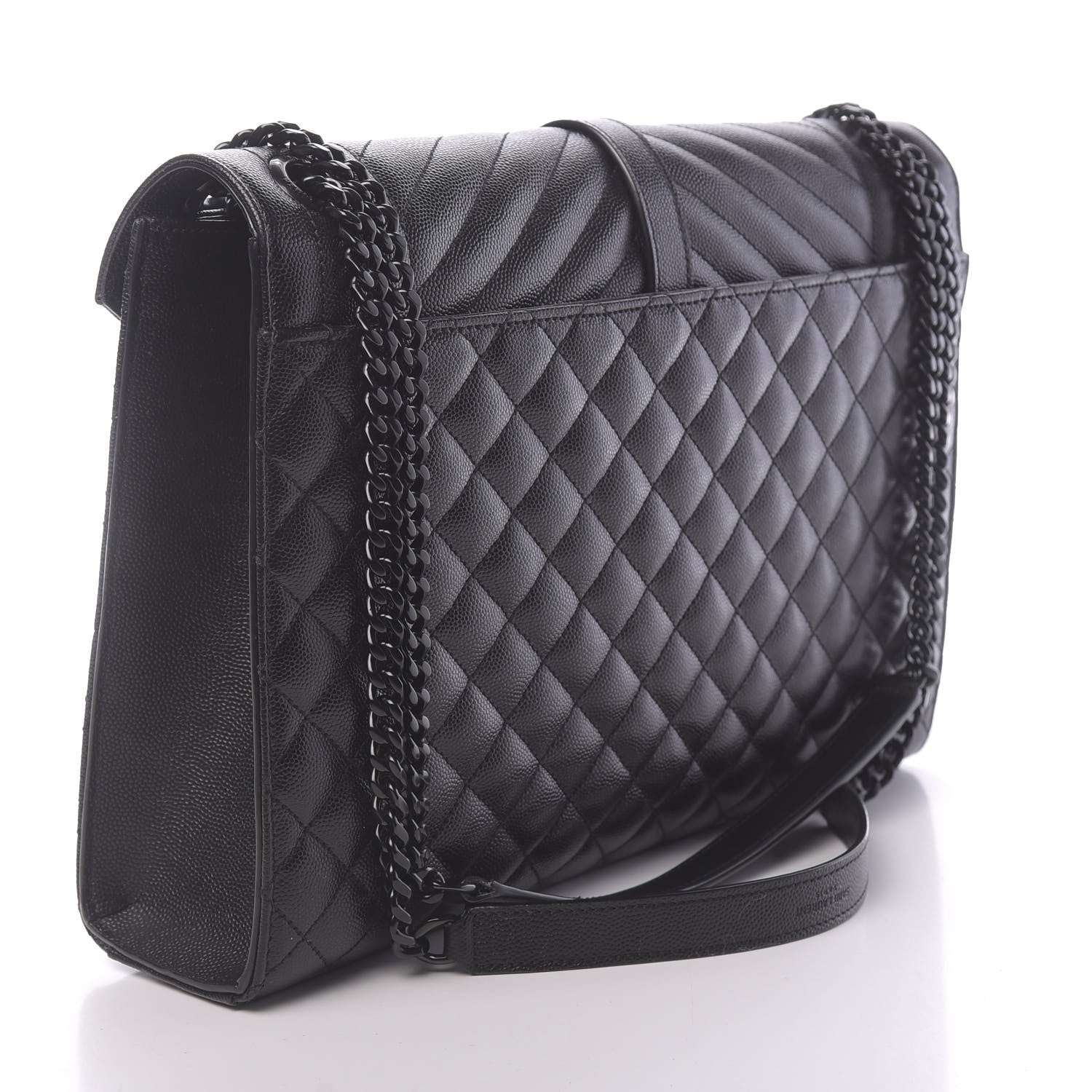Saint Laurent Grain De Poudre Textured Mixed Matelasse Large Triquilt Monogram Monochrome Satchel Black 3 of 9