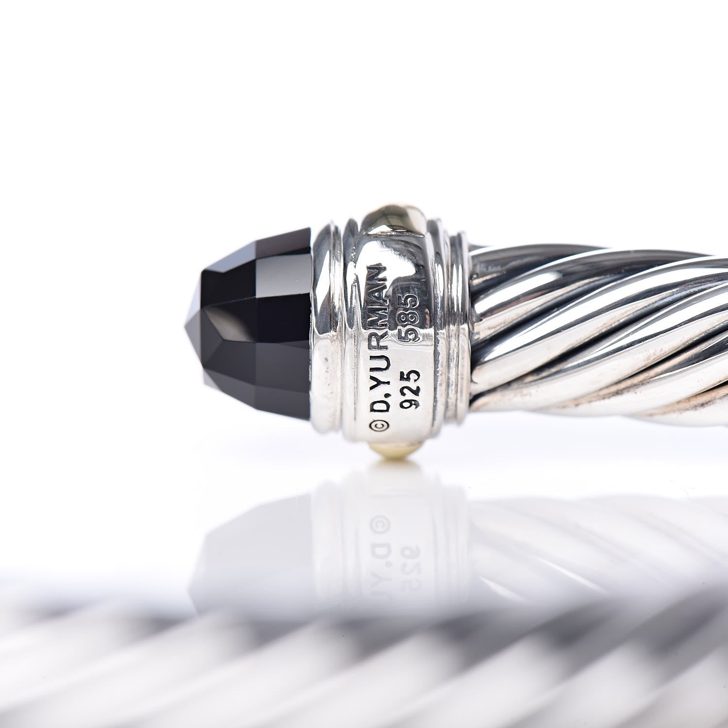 David Yurman Sterling Silver 14K Yellow Gold Black Onyx 7mm Cable Classics Bracelet 5 of 5
