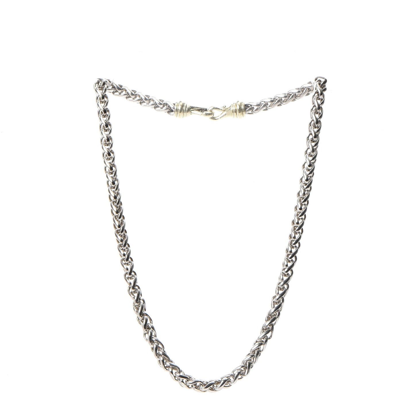 Sterling Silver 14K Yellow Gold 6mm Wheat Chain Necklace