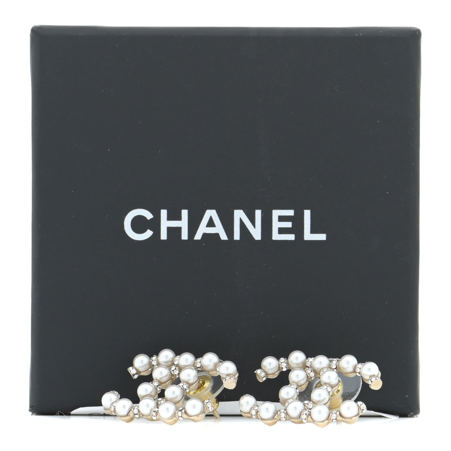 Chanel Pearl Crystal Nefertiti CC Earrings Gold 5 of 5