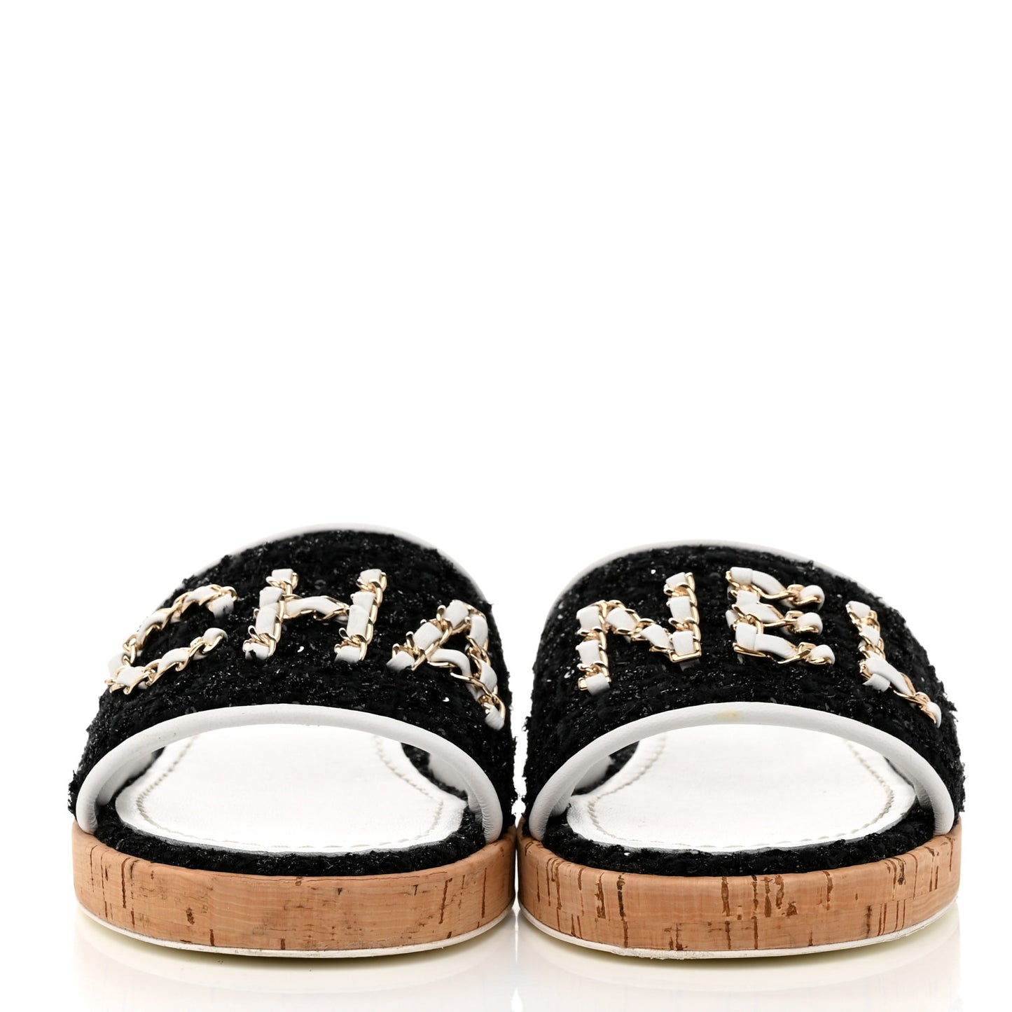Tweed Cork CC Chain Mule Sandal 37.5 Black