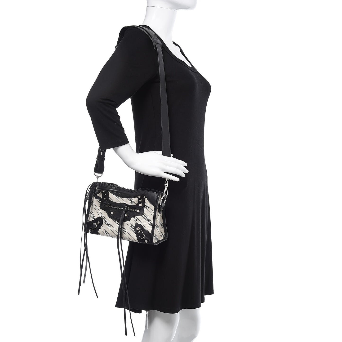 Canvas Satin Calfskin Diagonal Allover Logo Print Classic Silver Hardware Mini City Natural Black