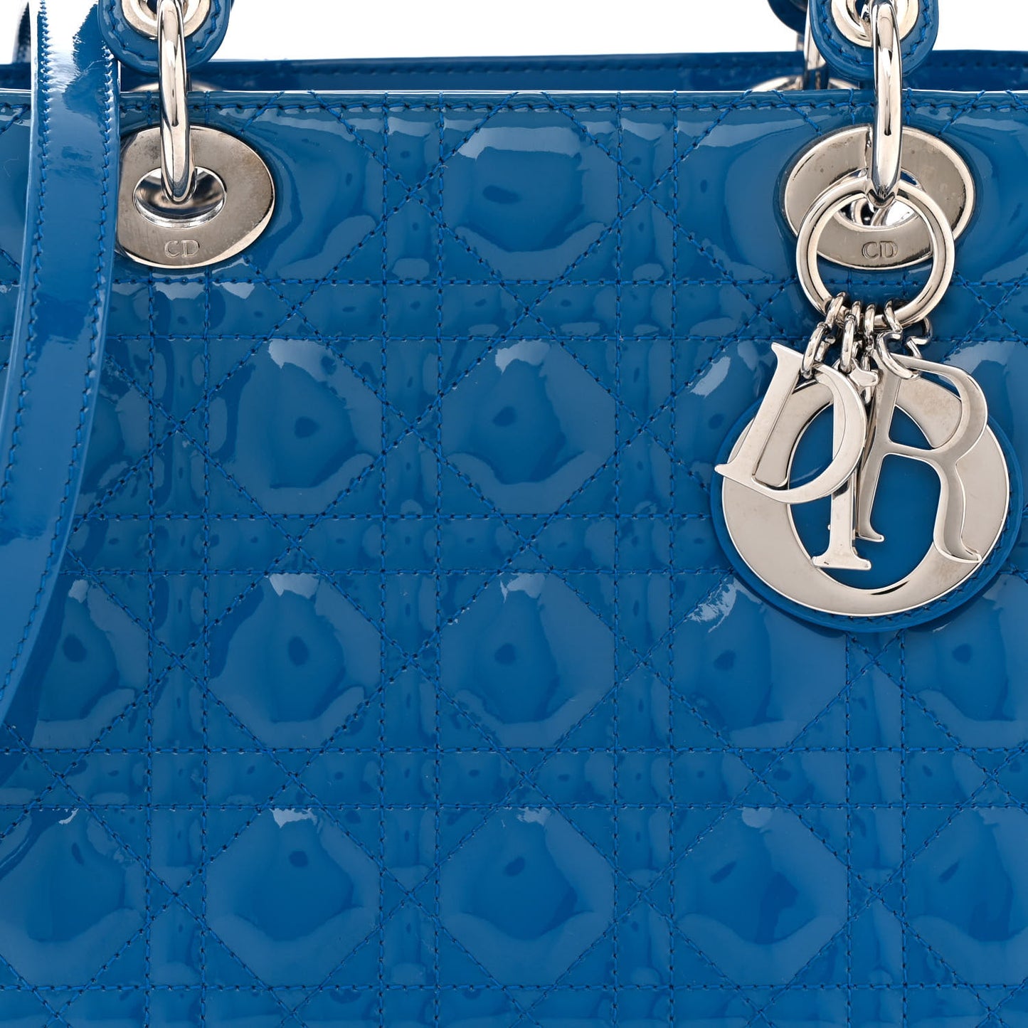 Patent Cannage Medium Lady Dior Blue