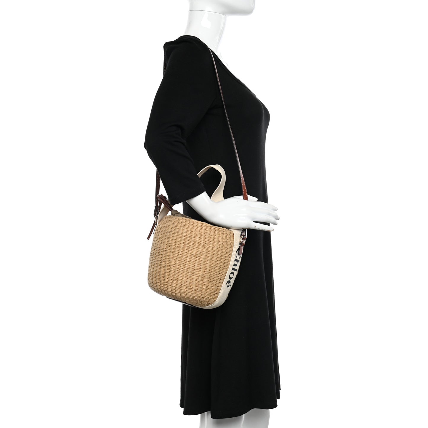 Raffia Calfskin Small Woody Basket Bag Brown