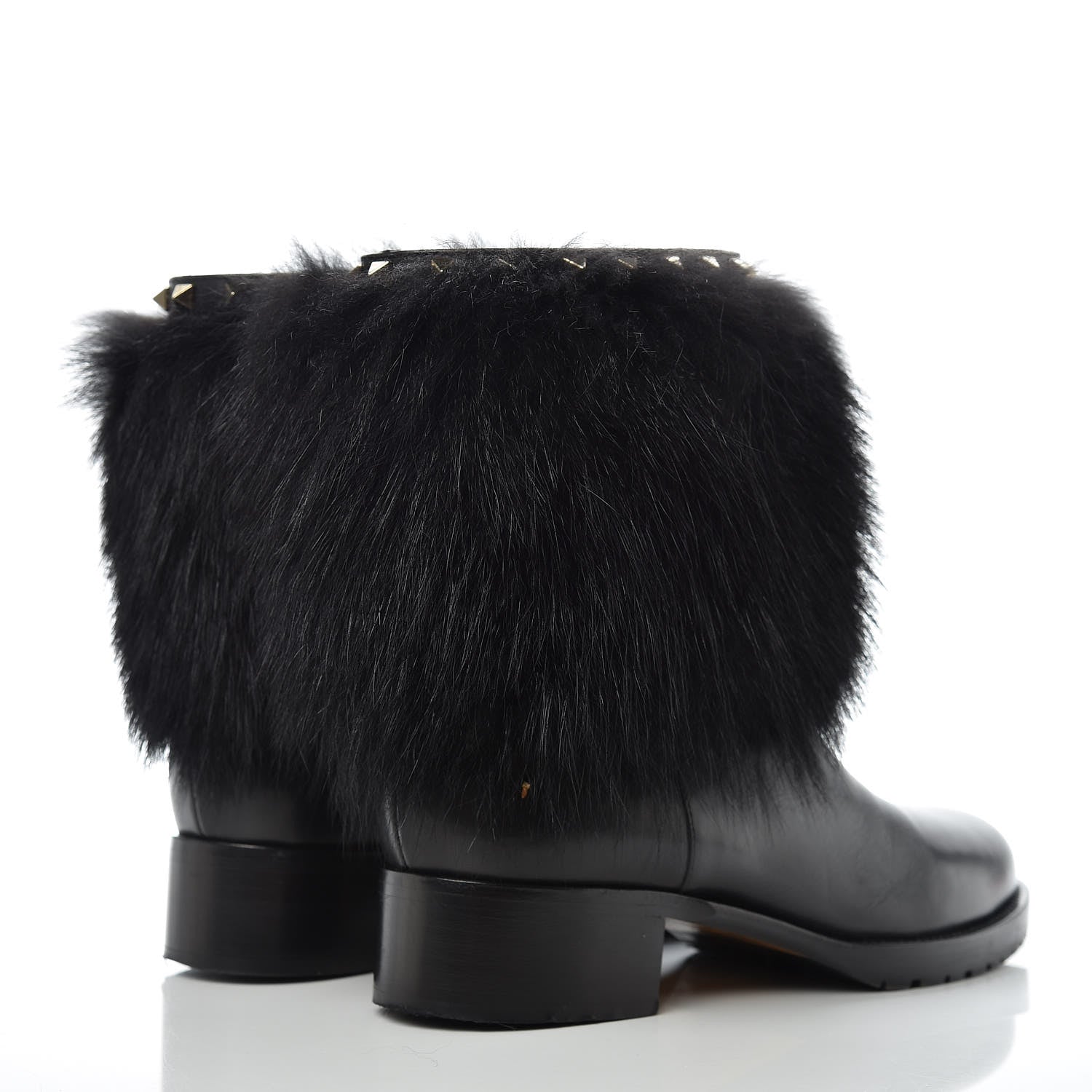 Valentino Garavani Calfskin Fox Fur Rockstud Winter Boots 40.5 Black 4 of 14