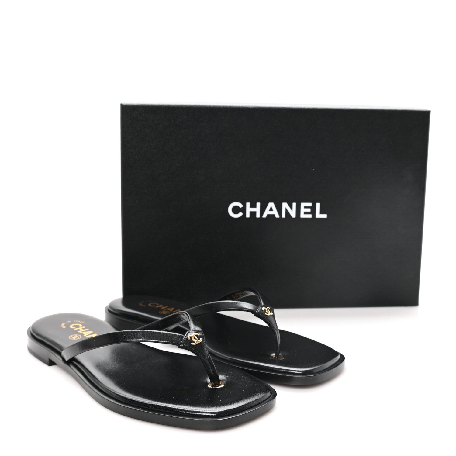Chanel Goatskin CC Times Square Thong Sandals 37 Black 1919221