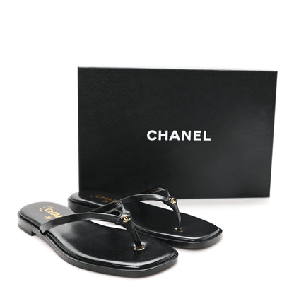 Chanel Goatskin CC Times Square Thong Sandals 37 Black 10 of 10