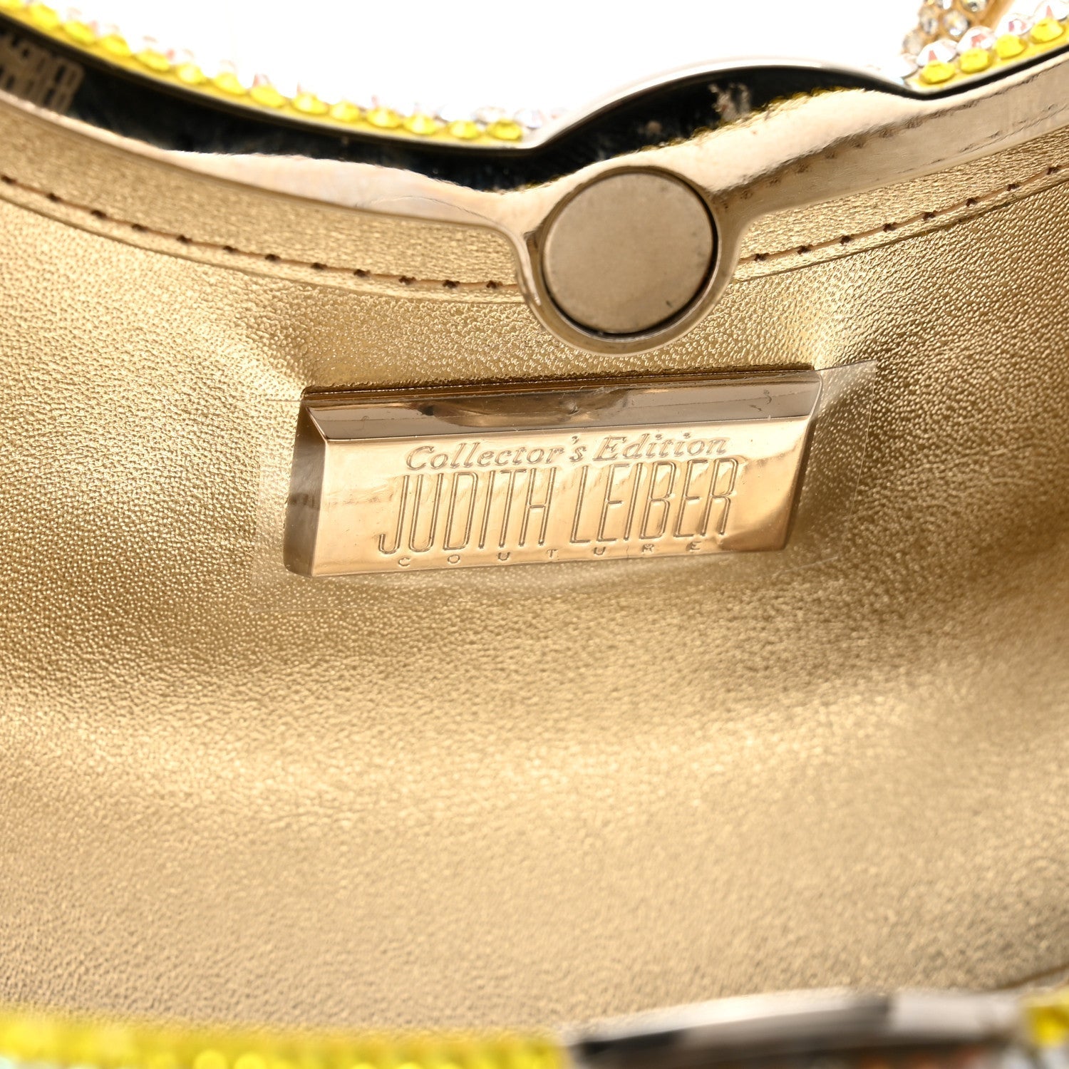 Judith Leiber Crystal Lemon Crescent Minaudiere Clutch Silver Citrine Multicolor 6 of 10