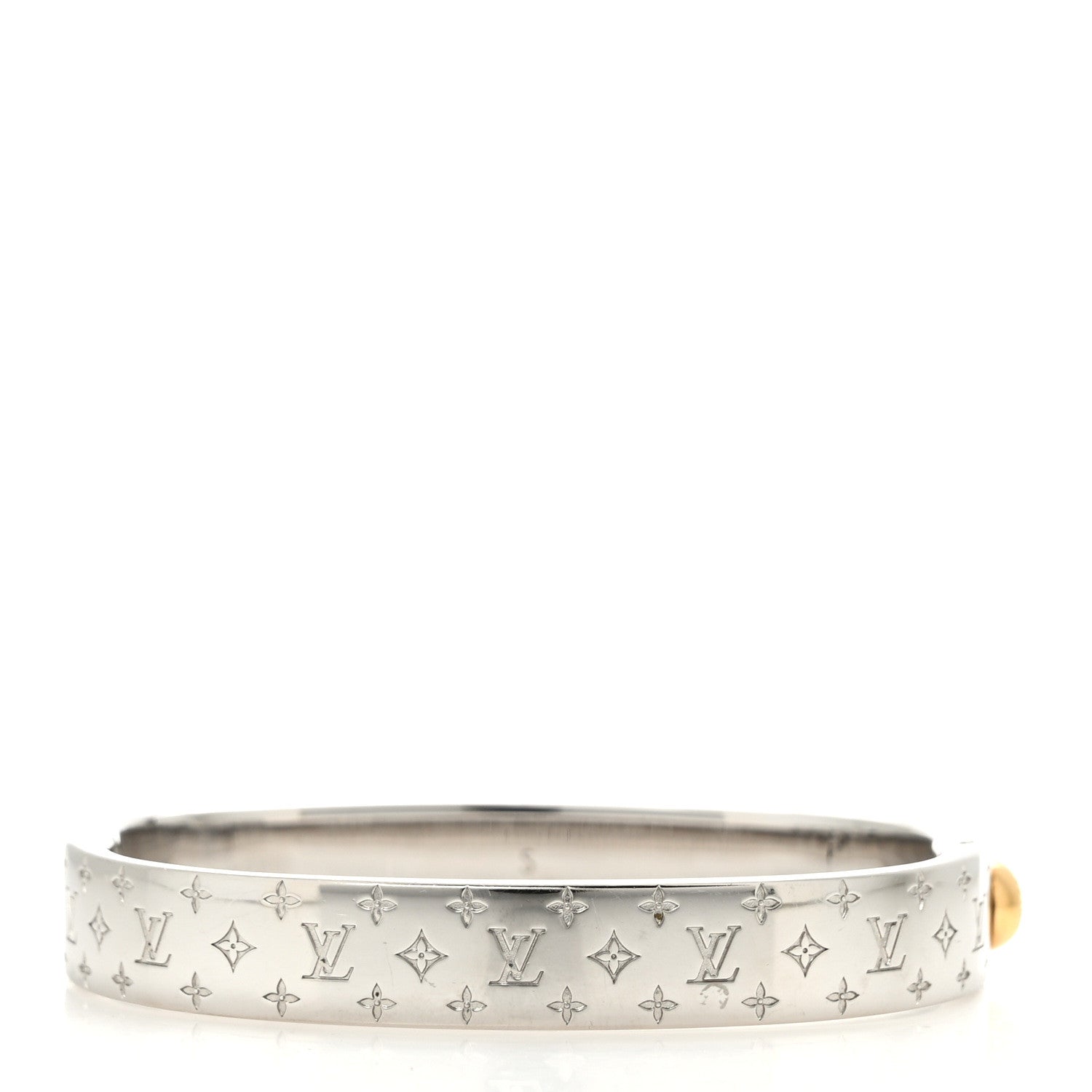 Louis Vuitton Brass Palladium Plated Nanogram Cuff S Silver 3 of 6