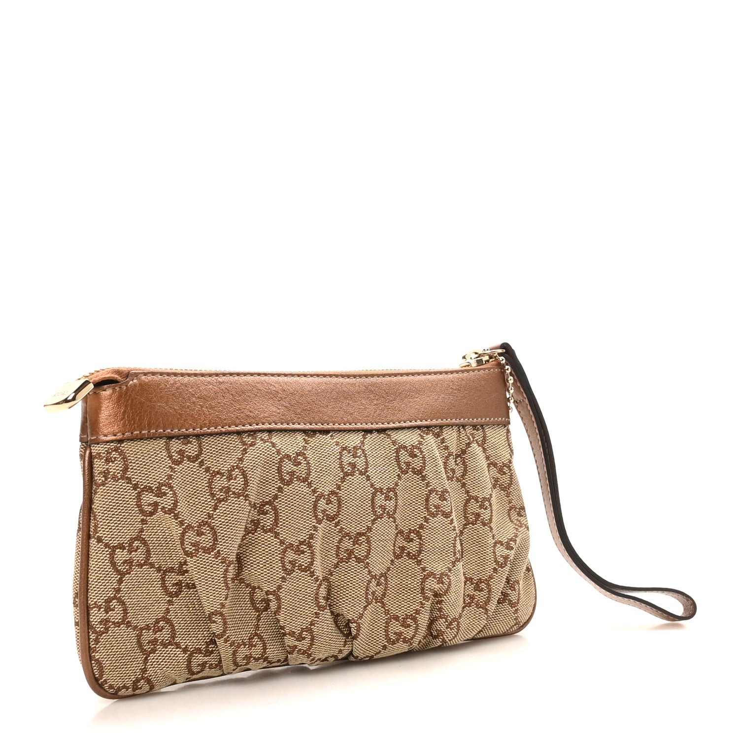 Gucci Crystal GG Monogram Metallic Calfskin Hearts Wristlet Bronze 3 of 8