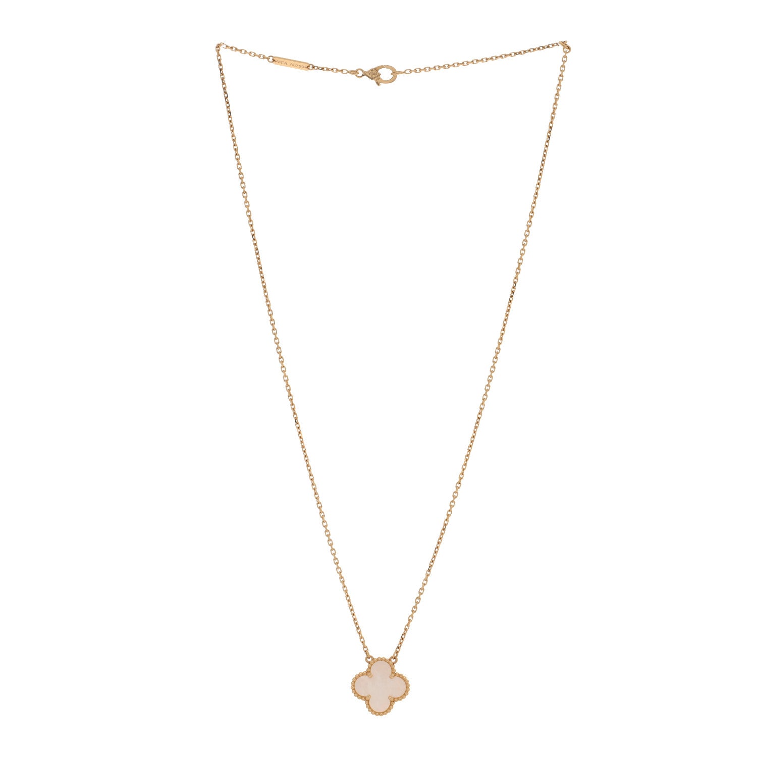 Van Cleef & Arpels 18K Yellow Gold Mother of Pearl Vintage Alhambra Pendant Necklace 3 of 5