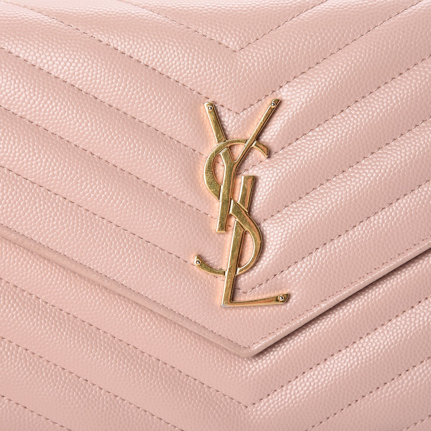 Saint Laurent Grain De Poudre Matelasse Chevron Monogram Chain Wallet Pale Pink 10 of 11