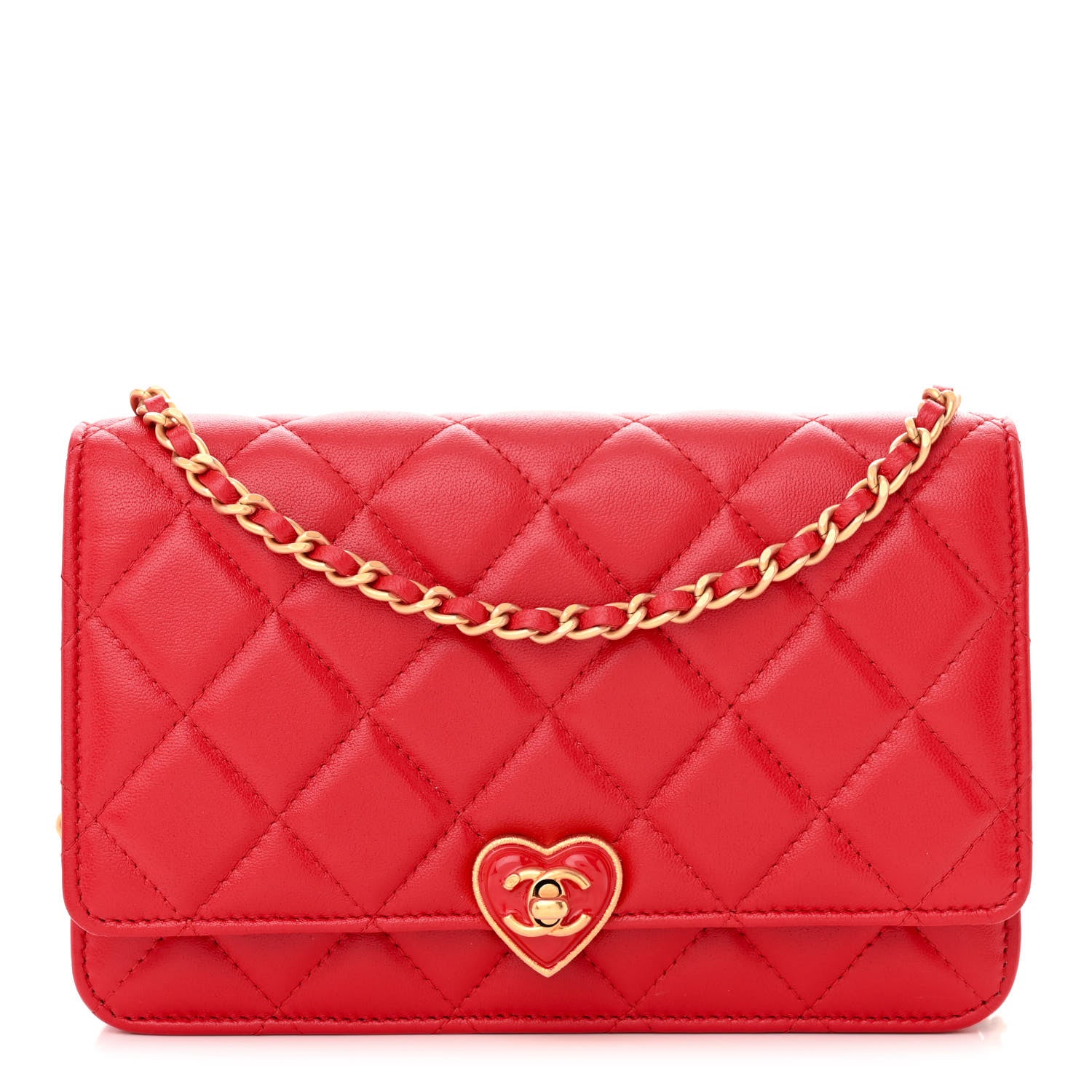 Chanel Lambskin Plexiglass Quilted Coco Love Wallet On Chain WOC Red 1 of 12