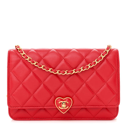 Chanel Lambskin Plexiglass Quilted Coco Love Wallet On Chain WOC Red 1 of 12