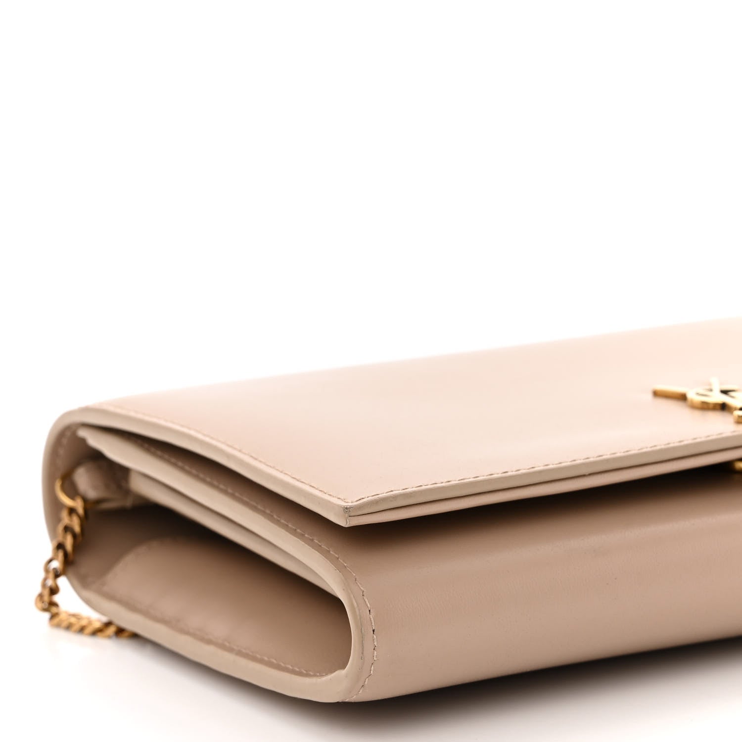 Saint Laurent Glossy Calfskin Monogram Chain Wallet Dark Beige 8 of 9