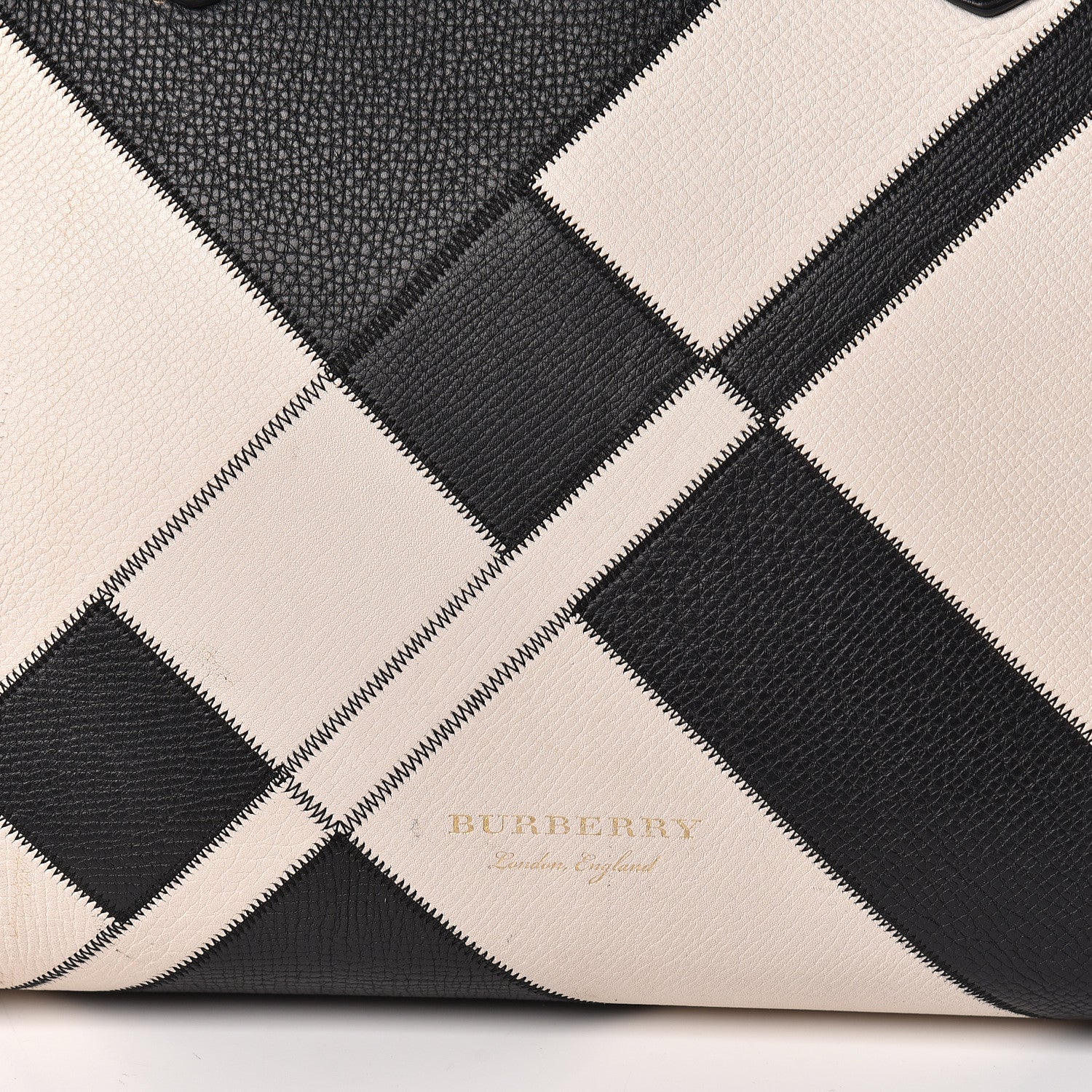 Burberry Grainy Calfskin Patchwork Medium Banner Tote Black White 21 of 22