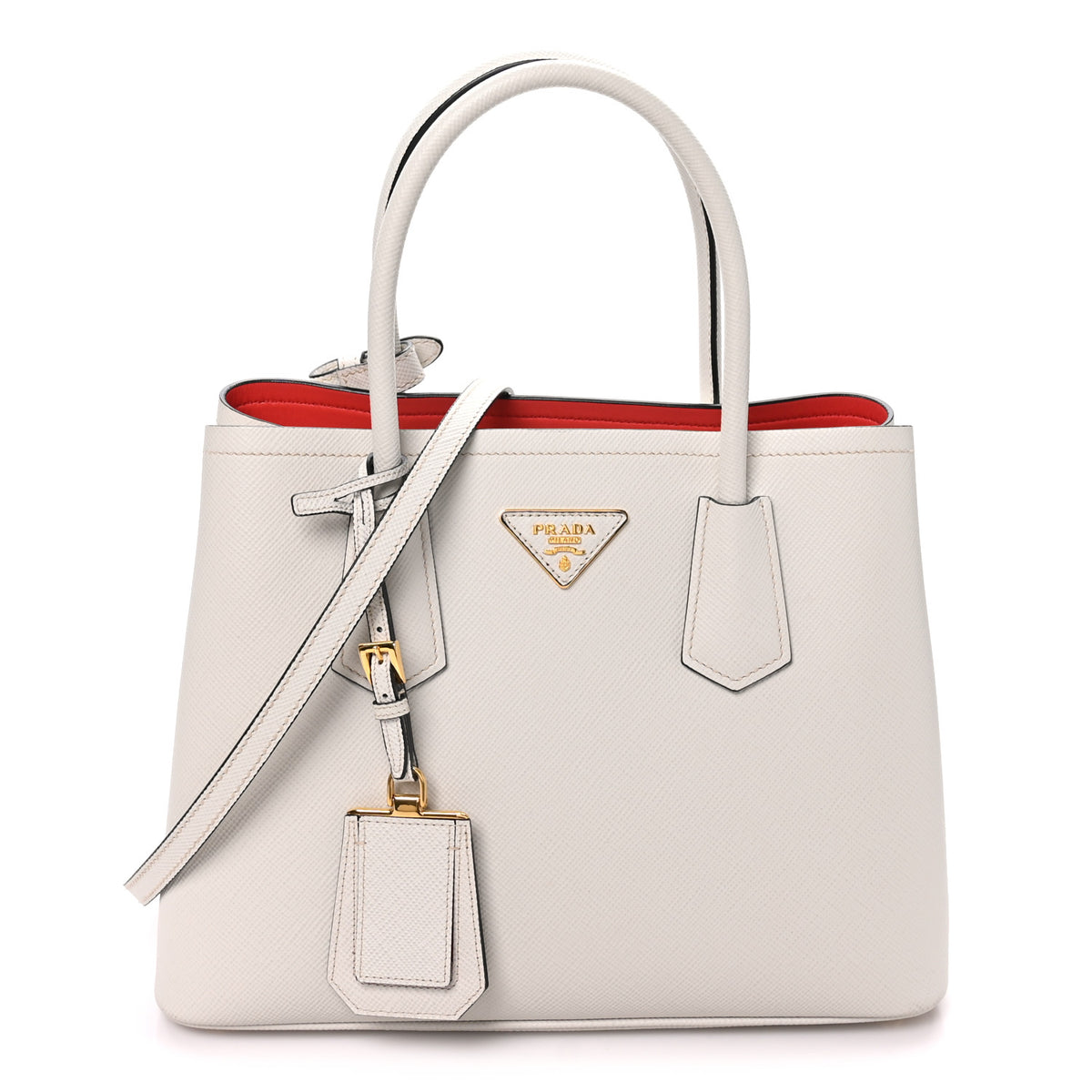 Prada Saffiano Cuir Small Double Bag Talco Lacca 1 of 9